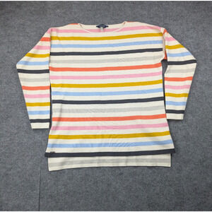 Joules Sweater Womens 10 Wool Rainbow Stripe Natural Fiber Preppy Pullover Knit